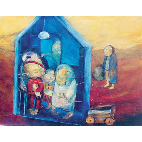Monika Strugarek schilderij, Huisarrest, gemengde technieken, 85x70