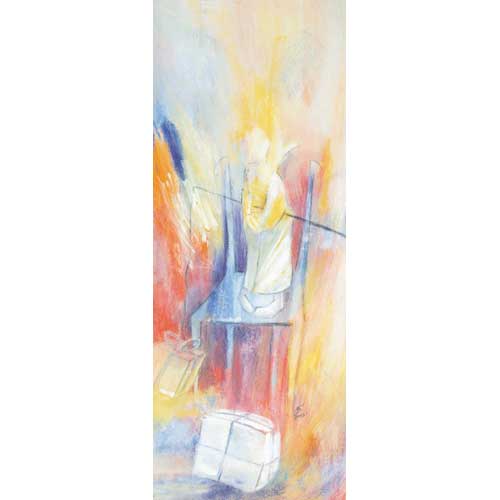 Monika Strugarek schilderij, Kadootjesvanger, gemengde technieken, 36x68