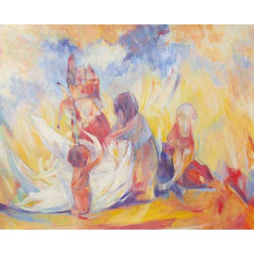 Monika Strugarek schilderij, De papieren koning, gemengde technieken, 75x65