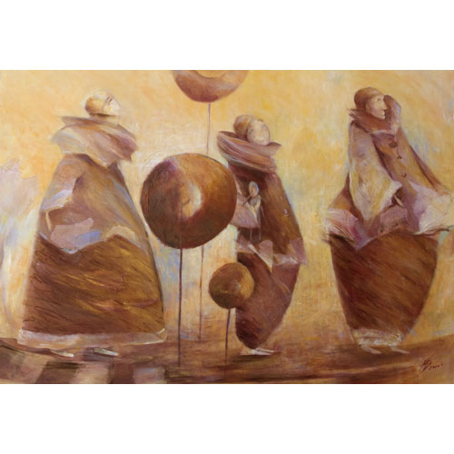 Monika Strugarek schilderij, Volgen, gemengde technieken, 100x70