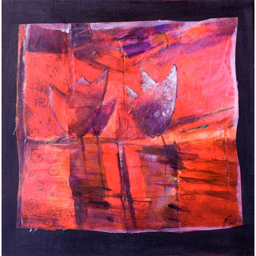 Monika Strugarek schilderij, Avondrood, gemengde technieken, 30x30