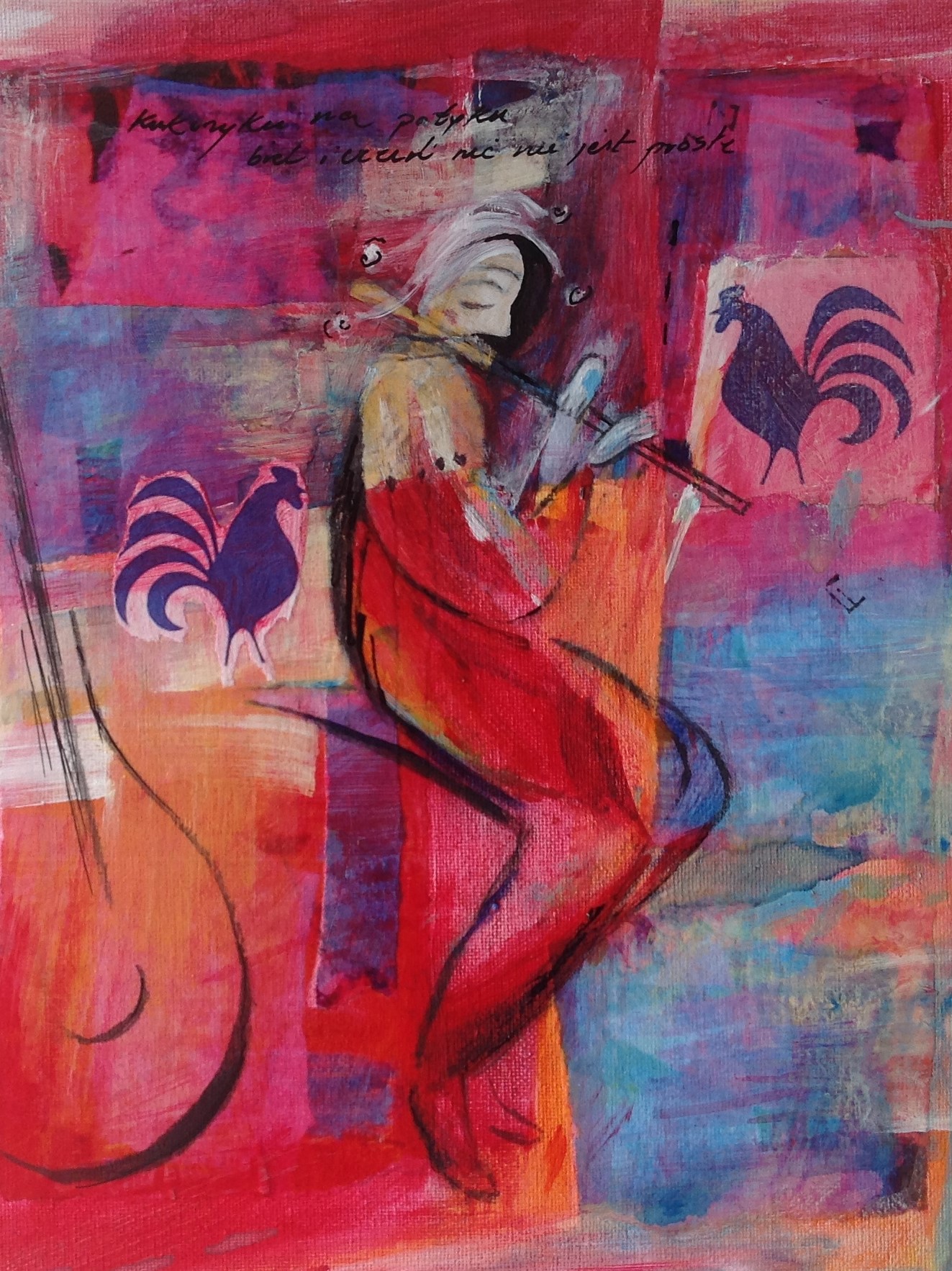 Monika Strugarek schilderij, Het contrast, gemengde technieken, 24x30
